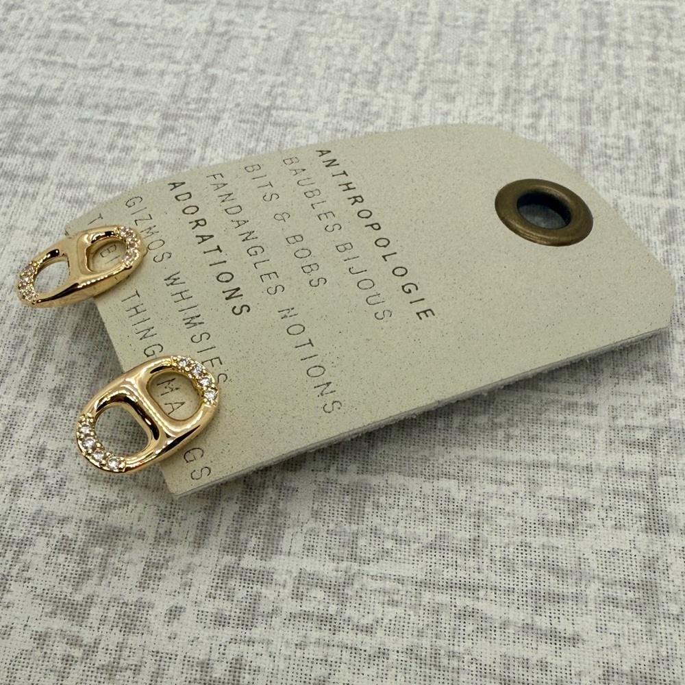NWT Anthropologie 14k Gold Plated Crystal Bottlecap Earrings in Gold - Picture 4 of 4